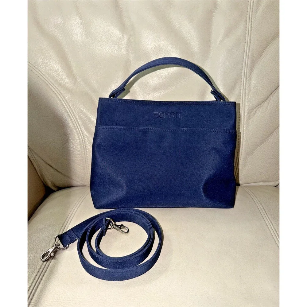 Esprit Satchel Crossbody Top Handle Bag Nylon Navy Blue Y2K